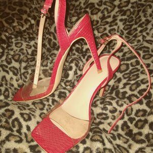Red ankle strap, with clear strap across top of toes